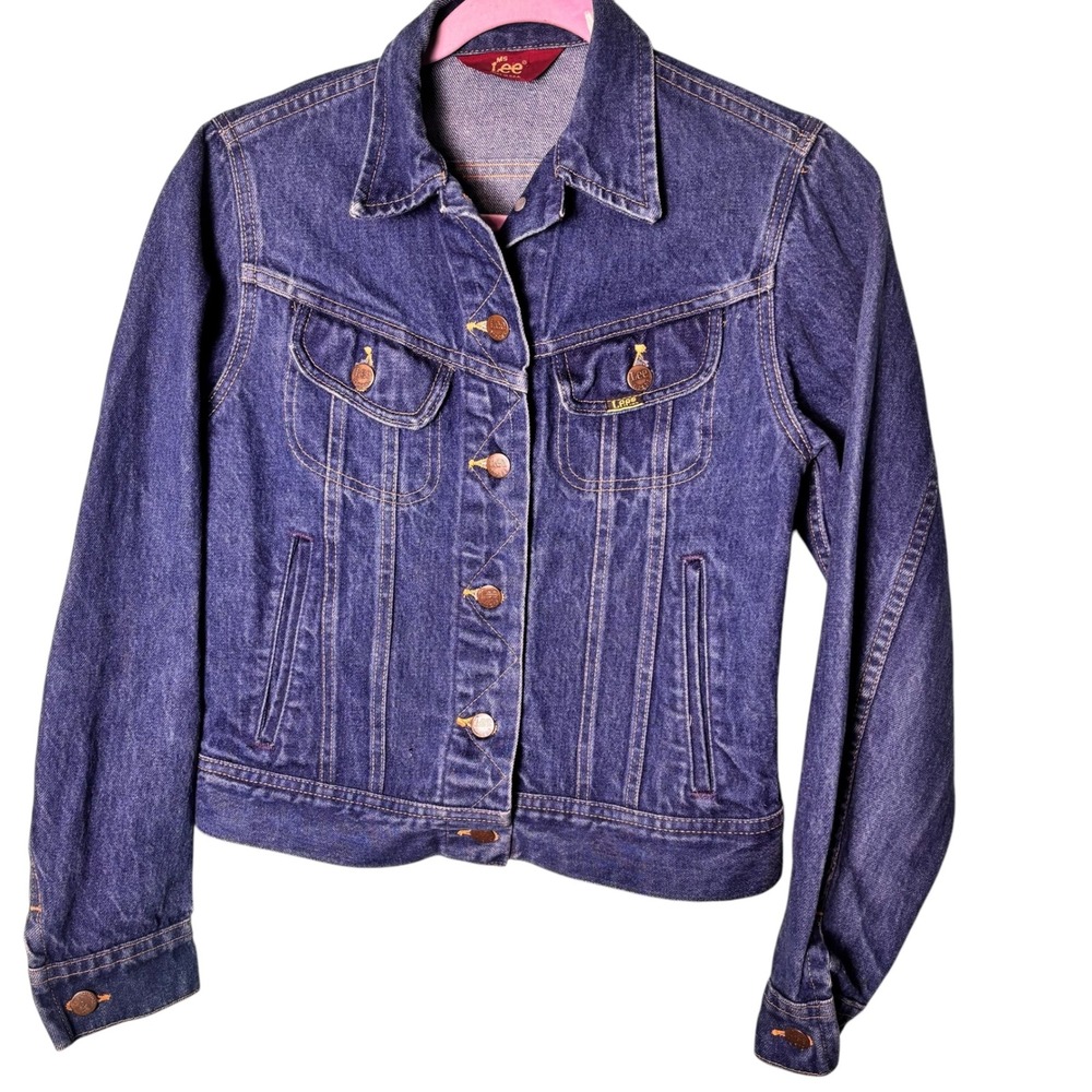Vintage Ms Lee Denim Jacket Blue Jean Trucker Western Style Made in USA Size 7/8